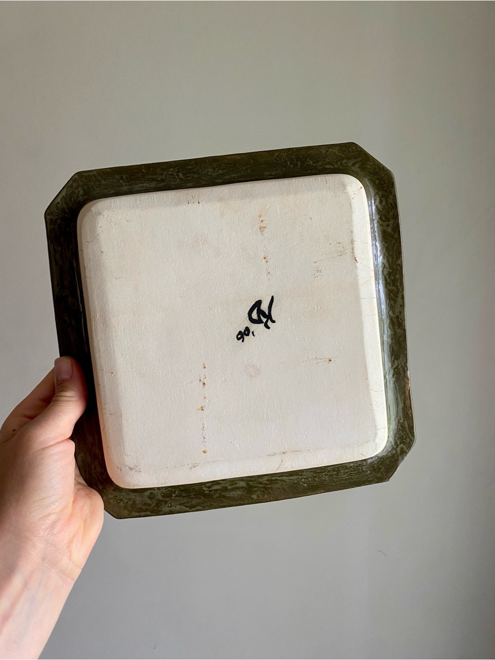 Vintage Handmade Set of 2 Rustic Heavy Square Ceramic Plates - Picture 5 of 5